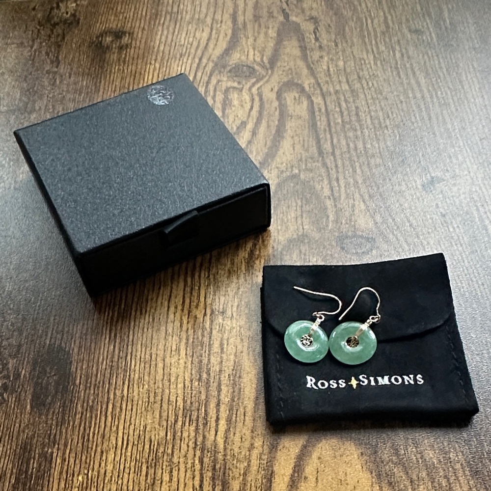 Ross-Simons Jade Green and Silver Circle Earrings
